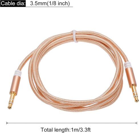 MECCANIXITY 3.5 ملم TRS Aux كابل ذكر إلى ذكر مساعد صوت HiFi سلك سماعة رأس 3.3 قدم نايلون مضفر للهاتف سماعة رأس ستيريو صدى، ذهبي in Saudi Arabia
