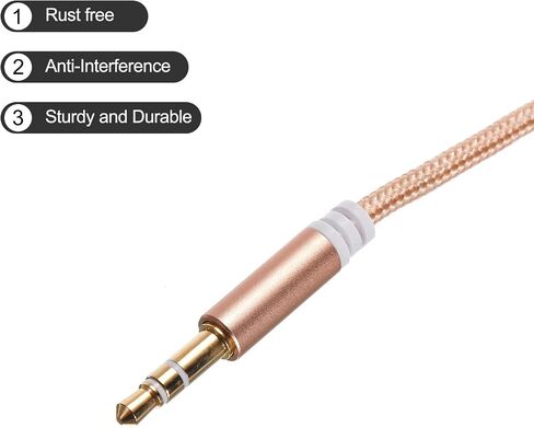 MECCANIXITY 3.5 ملم TRS Aux كابل ذكر إلى ذكر مساعد صوت HiFi سلك سماعة رأس 3.3 قدم نايلون مضفر للهاتف سماعة رأس ستيريو صدى، ذهبي in Saudi Arabia