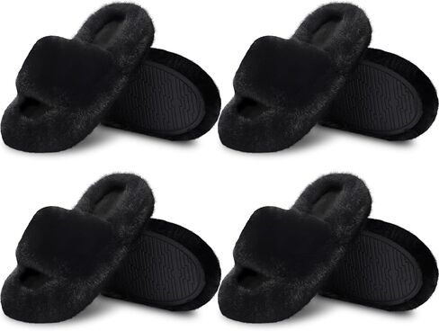 Suhine 4 Pair Women's Fuzzy House Slippers Plush Bedroom Slippers Bridesmaid Slippers Open Toe Fluffy Slippers Anti Skid Foam Support Shoes Sandals in Saudi Arabia