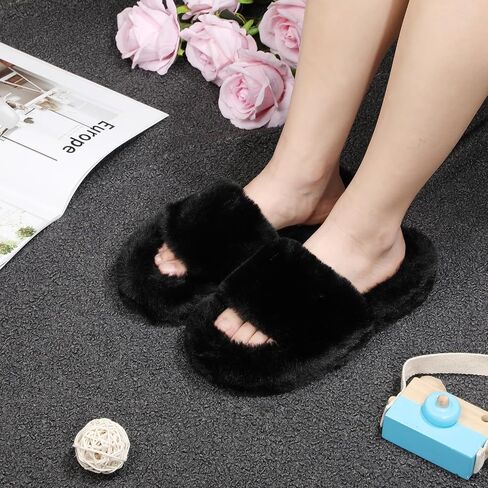 Suhine 4 Pair Women's Fuzzy House Slippers Plush Bedroom Slippers Bridesmaid Slippers Open Toe Fluffy Slippers Anti Skid Foam Support Shoes Sandals in Saudi Arabia