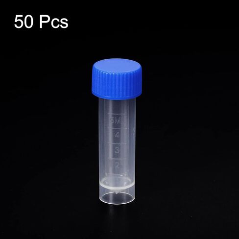 PATIKIL 5mL Plastic Test Tubes, 15 Pack Frozen Container Storage Blue Screw Cap for Lab Laboratory Science, Clear in Saudi Arabia