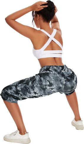 SPECIALMAGIC Women Capri Pants Capri Sweatpants Yoga Cotton Wide Leg Pajama Pants 17-Blue Leaves Waffle Large in Saudi Arabia