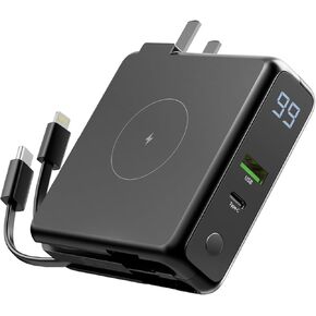 Sanag Wireless Portable Charger,Portable Charger Power Bank, 10000mAh Wireless Battery Pack with Micro USB to Type-C Adapter Ports and LED Displaly,Built in Cables for iPhone,iPad,Samsung and More