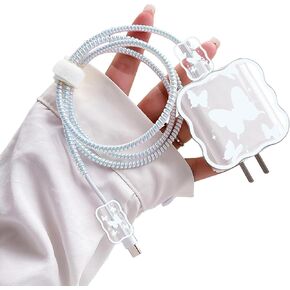 Cute DIY Cable Protector for iPhone Charger,Glitter Butterfly Design,Waves Data Cable USB Charger Data Line Wire Saver Phone Charger Protector Compatible for iPhone 11 12 13 14 Pro Max Plus XS
