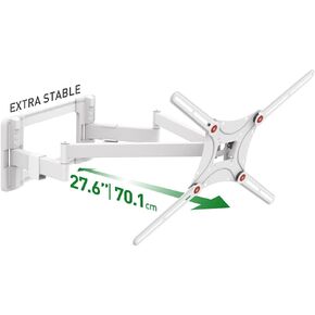 Barkan Long White TV Wall Mount, 13-90 inch Dual Arm Full Motion Articulating - 4 Movement Flat/Curved Screen Bracket, Holds up to 132lbs, Extra Stable, Fits LED OLED LCD, 27.6" Long Arms, White
