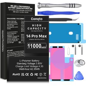 [11000 مللي أمبير] بطارية مطورة لهاتف iPhone 14 pro max، إصدار جديد 2024، بطارية بديلة فائقة السعة 0 دورة لهاتف iPhone 14 pro max A2894، A2651، A2893، A2895 مع مجموعة أدوات إصلاح احترافية in Kuwait