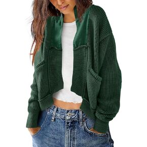 SENSERISE Womens Cardigan Sweaters Cable Knit Sweater Open Front Long Sleeve Chunky Cardigan Outerwear Coats(Green,XL)