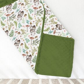 Woodland Mushroom Forest Minky Baby Blanket for Girl Boy with Dotted Backing Double Layer Watercolor Mushroom Green Leaves Soft Swaddle Receiving Blanket Newborn Toddler Nursery Bed Throws 30x40