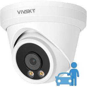 4K Full Color IP Camera 8mp PoE Camera Outdoor with AI Human/Vehicle Detection, Security Turret Camera with Mic/Audio, 2.8mm Lens, F1.0 98ft Color Night Vision, WDR, IP67