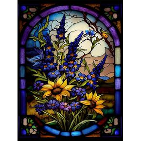 مجموعات الطلاء الماسي للبالغين، مجموعات فنية ماسية خماسية الأبعاد للزهور للمبتدئين، مجموعات طلاء ألماس من الزجاج الملون على شكل زهرة كاملة لتزيين الحائط المنزلي مقاس 16 × 20 بوصة in Kuwait