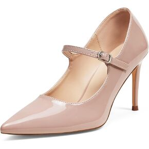 GENSHUO Women Mary Jane Pumps High Heels Pointed Closed Toe Stiletto with Strap Comfortable Vintage 3.2 Inch Office Wedding Dance Party Dress Shoes