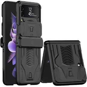 for Samsung Galaxy Z Flip 3 Case with Hinge Protection Device and Sliding Camera Protection Cover,Military-Grade Armor Protection Case for Samsung Z Flip 3 5G (Black)