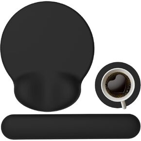 Ergonomic Mouse Pad with Wrist Rest and Keyboard Wrist Rest, Gel Mousepad and Wrist Rest for Computer Keyboard, Pain Relief, Non-Slip PU Base, Black Mouse Pad with Wrist Support for Gaming, Office