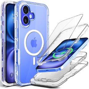 Coolwee Full Protective for iPhone 16 Pro Max Case, Compatible with MagSafe, Cute for Women Girls, Hybrid 3 Layers Heavy Duty Rugged Shockproof for iPhone 16 Pro Max Case Glitter, Crystal Clear Bling