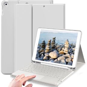 Touch Keyboard Case for iPad 9th Generation/iPad 8th Gen/iPad 7th Gen (2021/2020/2019) with Pencil Holder, Smart Magnetic Detachable Wireless Bluetooth Multi-Touch Trackpad, Gray