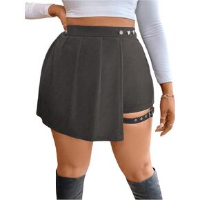 Milumia Women's Plus Size Pleated Front Cut Out Shorts High Waisted Asymmetrical Mini Skort