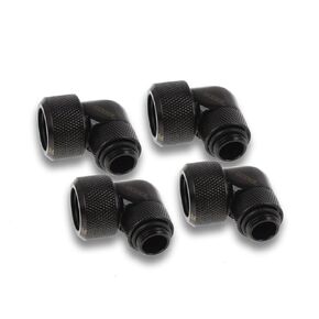 Alphacool Eiszapfen 16mm HardTube Compression Fitting, 90 Degree Rotary, Deep Black, 4-pack