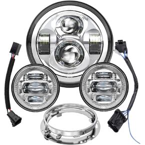7 inch Motorcycle LED Headlight 4.5" Fog Passing Lights DOT Kit for Harley Davidson Fat Boy Street Glide Heritage Softail Road King Switchback Electra Glide Ultra Classic Yamaha