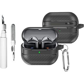 [3 in 1] TSVSXS Carbon Fiber Case Compatible with Samsung Galaxy Buds3/Galaxy Buds3 Pro(2024) with Cleaning Kit & Keychain, Military Shockproof Protective Cover for Woman Man