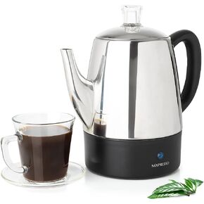 Mixpresso Electric Percolator Coffee Pot, Stainless Steel Coffee Maker, Percolator Electric Pot, 10 Cups Stainless Steel Percolator With Coffee Basket (Shiny Blue)