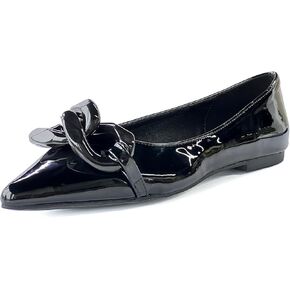 Women Patent Leather Pointed Toe Ballet Flats with Chain Embellishment Daily Shoes