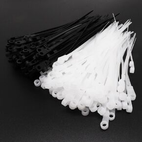 Zip Ties with Screw Hole, Plastic Self Locking Screw Mount Wire Ties for Indoor & Outdoor Black+White (12inch, 200pcs)