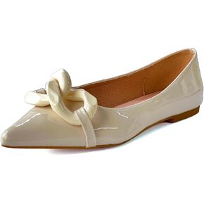Women Patent Leather Pointed Toe Ballet Flats with Chain Embellishment Daily Shoes