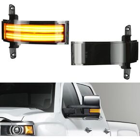 Sequential Turn Signal Lights Switchback Full LED Side Tow Mirror Marker Light fit for 2014-2019 Chevy Silverado GMC Sierra 1500 2500HD 3500HD Pickup Truck Towing Mirror OEM ONLY,Clear Lens