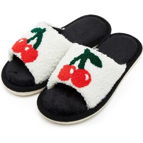Cute Cherry Slippers for Women Open Toe Slippers for Women House Shoes Comfy Sandals Bedroom Slippers Fall Winter