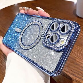 LXK Magnetic Glitter Case for iPhone 16 Pro Max 6.9" [Compatible with MagSafe] Military-Grade Protection, Clear Cute Glitter Bling Cover Sparkle Diamond Camera Protector Cover for Women Girls, Gold
