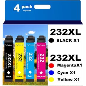 PayForLess 232XL معاد تصنيعها لخراطيش حبر Epson 232 Epson 232XL T232 XL لطابعة Epson XP-4200 XP-4205 Epson Workforce WF-2930 WF-2950، 4 عبوات (أسود، سماوي، أرجواني، أصفر) in Kuwait