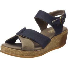 El Naturalista Women's N5007t Seaweed Canvas Black/Leaves Wedge Sandal, 6 AU
