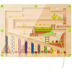 Magnetic Color and Number Maze - Montessori Toys for Boys & Girls Age 3 4 5 7 Years Old, Wooden Matching Learning Counting Puzzle Activity Busy Board, Gifts for Sensory Activities Preschool Toddlers