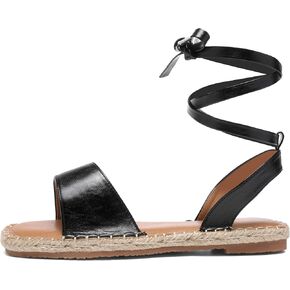 Women's Espadrille Gladiator Flat Sandals,Ladies Tie Up Summer Strappy Open Toe Memory Foam Leather Comfortable Trendy Dressy Casual Holiday Beach Vintage Roman Shoe