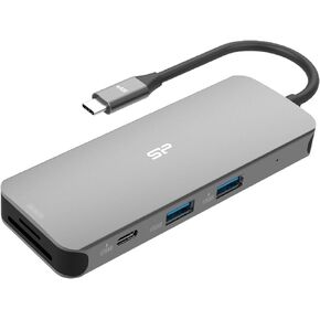 Silicon Power SR30 8-in-1 Docking Station USB C Hub with 4K@60Hz HDMI DisplayPort, 100W Power Delivery, 1 USB-C 3.2 Gen 1 Port and 2 USB-A 3.2 Gen 1 Ports, 1 Ethernet Port, 2 SD/microSD Card Slots