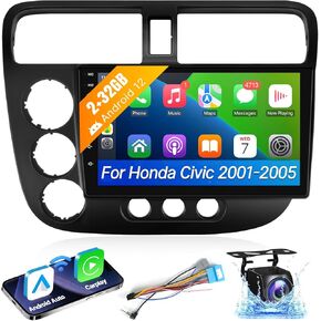 Leadfan Car Stereo Radio for Honda Civic 2001 2002 2003 2004 2005 with Wireless Carplay Android Auto, 2+32G 9'' Touch Screen Ind-Dash Bluetooth/WiFi/GPS Navigation/MirrorLink/SWC/USB/Backup Camera