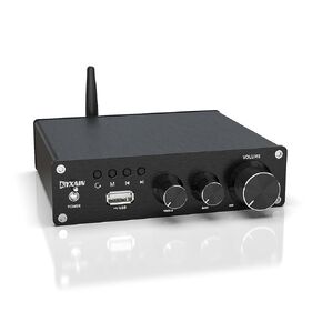 Audio Bluetooth 5.0 Stereo Audio 2 Channel Amplifier Receiver Mini Hi-Fi Class D Integrated Amp 2.0 CH for Home Speakers 100W x 2 MA12070 with Bass, Treble Control, Power Supply