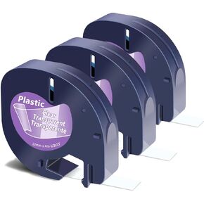 3Pk Compatible Label Replacement for DYMO LetraTag Refills Clear Transparent LT Pastic Tape 16952 for DYMO LetraTag 100H LT-100T Plus LT110T QX50 Label Makers, 1/2 Inch x 13 Ft (12mm x 4m)