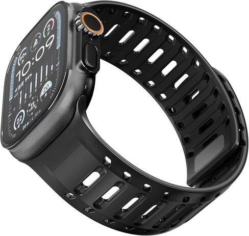 Sport Band Designed for Apple Watch Ultra 1/2, Double Security Buckle Pin & Magnetic Silicone Strap for iWatch Series 5 6 7 8 9 10 & SE 44mm/45mm/46mm/49mm in Kuwait