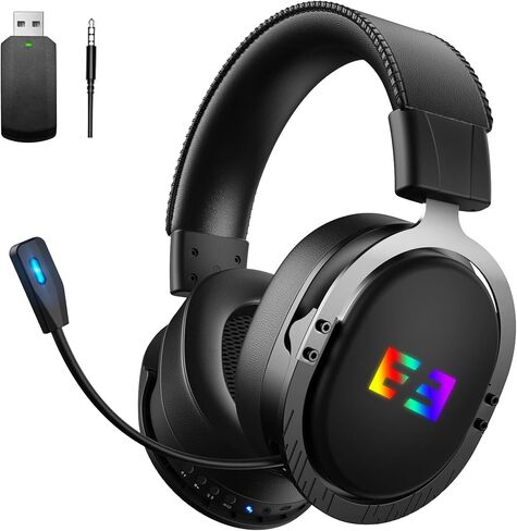 سماعة ألعاب لاسلكية من سيندا V7 مع ميكروفون للكمبيوتر الشخصي، PS5، PS4، سماعات ألعاب ثلاثية الوضع 2.4 جيجا هرتز لاسلكية/بلوتوث 5.0/3.5 ملم مع ضوء RGB، بطارية 20 ساعة in Kuwait