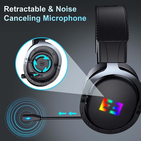 سماعة ألعاب لاسلكية من سيندا V7 مع ميكروفون للكمبيوتر الشخصي، PS5، PS4، سماعات ألعاب ثلاثية الوضع 2.4 جيجا هرتز لاسلكية/بلوتوث 5.0/3.5 ملم مع ضوء RGB، بطارية 20 ساعة in Kuwait