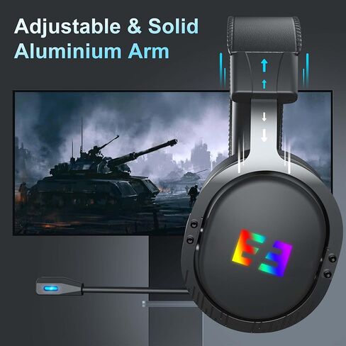 سماعة ألعاب لاسلكية من سيندا V7 مع ميكروفون للكمبيوتر الشخصي، PS5، PS4، سماعات ألعاب ثلاثية الوضع 2.4 جيجا هرتز لاسلكية/بلوتوث 5.0/3.5 ملم مع ضوء RGB، بطارية 20 ساعة in Kuwait