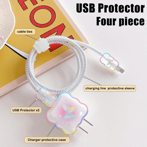 واقي كابل لطيف DIY لشاحن iPhone، تصميم فراشة لامعة، كابل بيانات موجات USB شاحن خط بيانات سلك موفر شاحن الهاتف متوافق مع iPhone 11 12 13 14 Pro Max Plus XS in Saudi Arabia