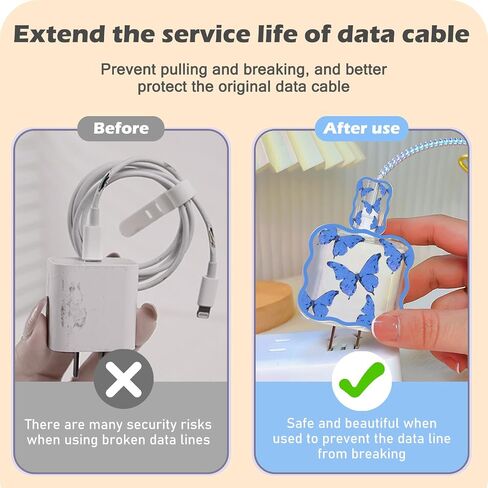 واقي كابل لطيف DIY لشاحن iPhone، تصميم فراشة لامعة، كابل بيانات موجات USB شاحن خط بيانات سلك موفر شاحن الهاتف متوافق مع iPhone 11 12 13 14 Pro Max Plus XS in Saudi Arabia