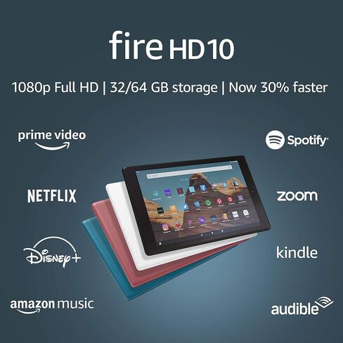 جهاز لوحي Fire HD 10 (شاشة 10.1 بوصة بدقة 1080 بكسل عالية الدقة وسعة 64 جيجابايت) - أسود - بدون إعلانات شاشة القفل (إصدار 2019) in Saudi Arabia