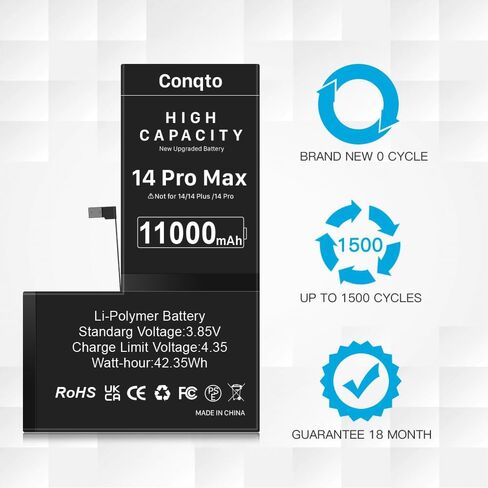 [11000 مللي أمبير] بطارية مطورة لهاتف iPhone 14 pro max، إصدار جديد 2024، بطارية بديلة فائقة السعة 0 دورة لهاتف iPhone 14 pro max A2894، A2651، A2893، A2895 مع مجموعة أدوات إصلاح احترافية in Kuwait