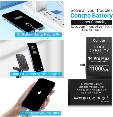 [11000 مللي أمبير] بطارية مطورة لهاتف iPhone 14 pro max، إصدار جديد 2024، بطارية بديلة فائقة السعة 0 دورة لهاتف iPhone 14 pro max A2894، A2651، A2893، A2895 مع مجموعة أدوات إصلاح احترافية in Kuwait