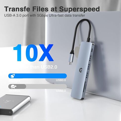 محطة إرساء 7 في 1 USB C Hub محول متعدد المنافذ مع منفذ شحن HDMI 100W PD، قاعدة SD/TF، ​​3 منافذ USB 3.0 لأجهزة الكمبيوتر المحمول من النوع C in Kuwait