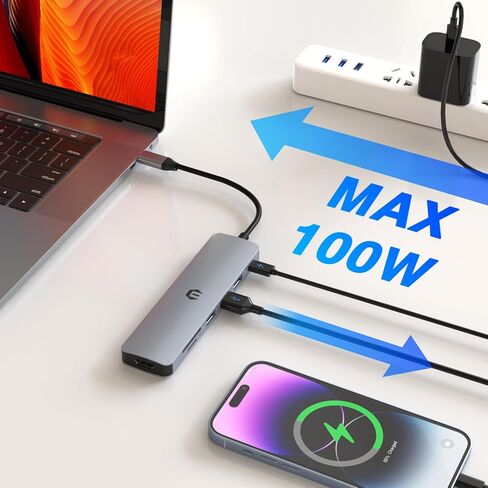 محطة إرساء 7 في 1 USB C Hub محول متعدد المنافذ مع منفذ شحن HDMI 100W PD، قاعدة SD/TF، ​​3 منافذ USB 3.0 لأجهزة الكمبيوتر المحمول من النوع C in Kuwait