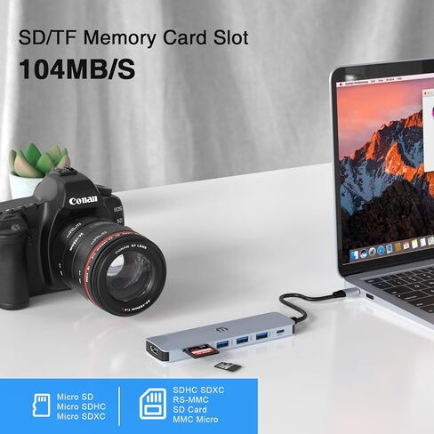 محطة إرساء 7 في 1 USB C Hub محول متعدد المنافذ مع منفذ شحن HDMI 100W PD، قاعدة SD/TF، ​​3 منافذ USB 3.0 لأجهزة الكمبيوتر المحمول من النوع C in Kuwait
